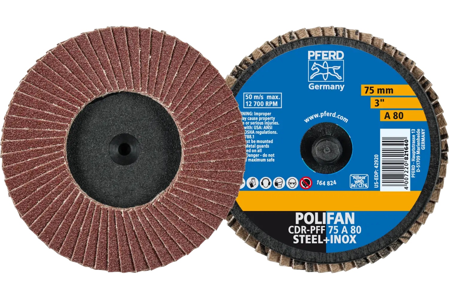 Picture of Pferd Mini Flap Disc, 3" Dia, Type CDR, 80 Grit, Flat, Aluminum oxide